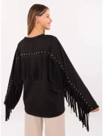 Čierna voľná dámska mikina so strapcami (21695)