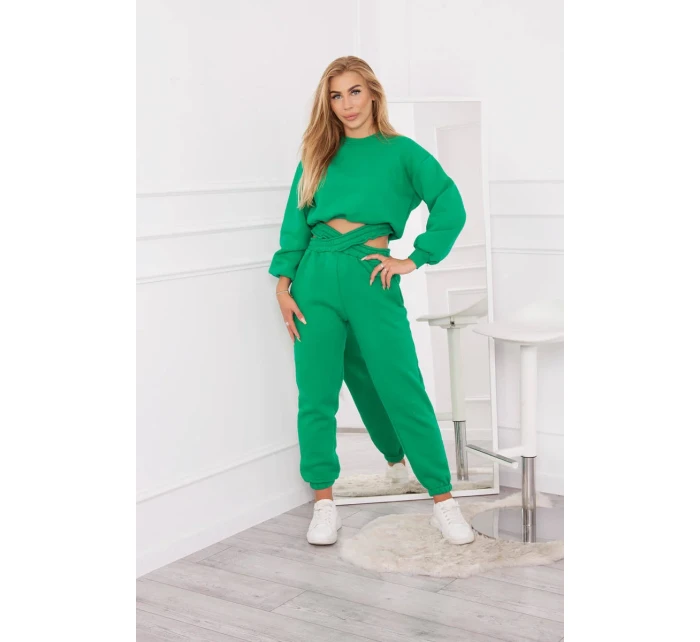 Zateplený set s krátkou mikinou zelený