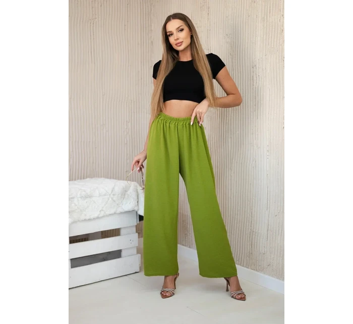 Kalhoty se širokými nohavicemi oliva