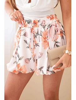 Dámské viskózové šortky s květinovým vzorem a vázáním v pase oranžové