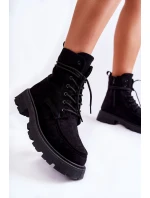 Dámské semišové kozačky zavazované Černá model 21593395 - Boto