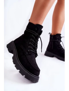 Dámské semišové kozačky zavazované Černá model 21593395 - Boto