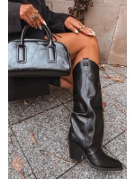 Dámske zateplené kovbojské čižmy Mavine na stĺpikovom podpätku - čierne Dámske zateplené kovbojské čižmy Mavine na stĺpikovom podpätku - čierne