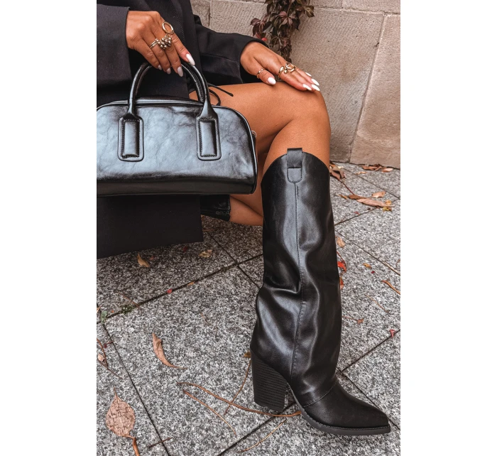 Dámske zateplené kovbojské čižmy Mavine na stĺpikovom podpätku - čierne Dámske zateplené kovbojské čižmy Mavine na stĺpikovom podpätku - čierne