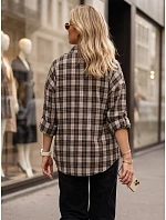 Dámska kockovaná košeľa s bavlnou, béžová, FashionStreet DY0496 Dámska kockovaná košeľa s bavlnou, béžová, FashionStreet DY0496