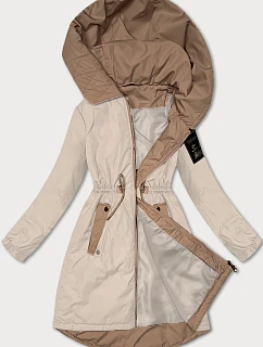 Dámska bunda so šnúrkou v páse S'West light beige (B8352-46)