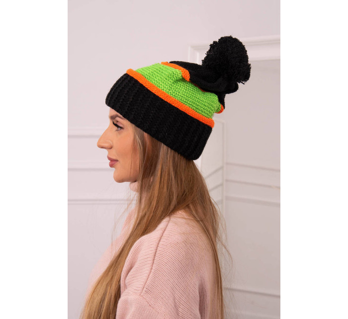 Kinga dámská čepice K297 černá+zelená neon+oranžová