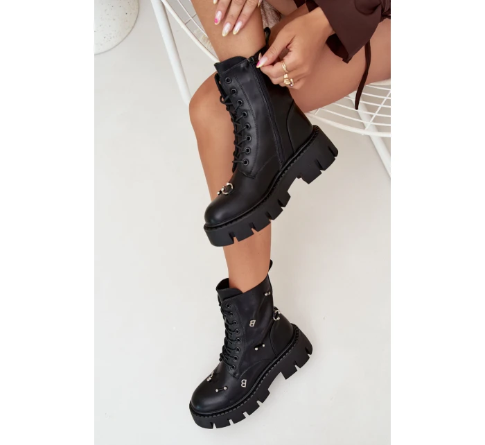 Botki Workery Damskie Z Ozdobami Ocieplane Czarne Lunea Botki Workery Damskie Z Ozdobami Ocieplane Czarne Lunea