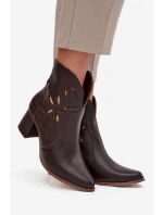 Kožené otevřené dámské kotníkové boty na podpatku model 21713218 čokoládové - Zazoo