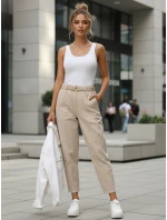 Dámske džínsy s vysokým pásom a opaskom béžovej farby FashionStreet UY2917