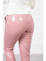 Dvojvrstvové velúrové nohavice tmavo ružové