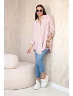 Bavlnená mušelínová košeľa oversize tmavo púdrovo ružová