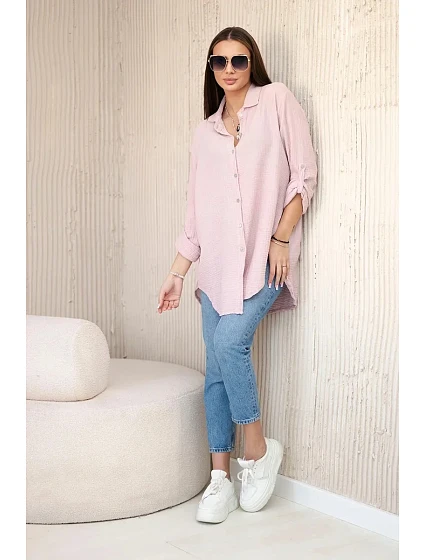 Bavlněná mušelínová košile oversize tmavě pudrově růžová