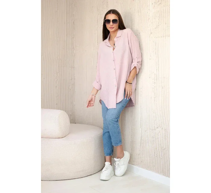 Bavlnená mušelínová košeľa oversize tmavo púdrovo ružová