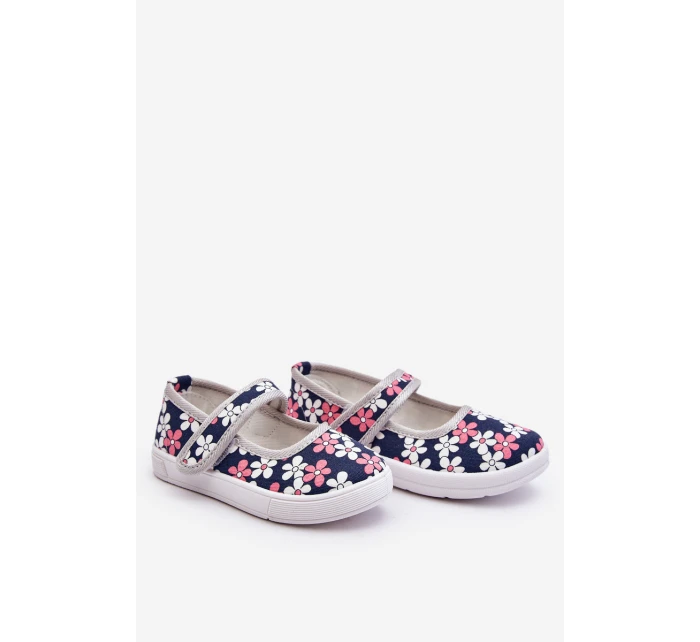 Dziecięce Baleriny W Kwiatuszki Granatowo-Szare Noah Dziecięce Baleriny W Kwiatuszki Granatowo-Szare Noah