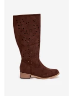 Dámske perforované čižmy na podpätku Helinna - chocolate