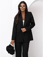 Elegantní dámský kostým s opaskem a širokými kalhotami, černý, AY1243 Elegantní dámský kostým s opaskem a širokými kalhotami, černý, AY1243