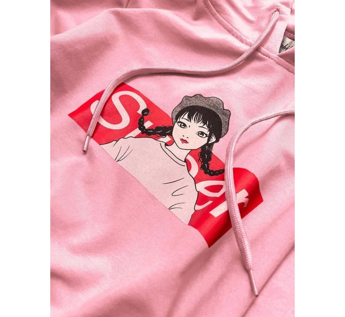 Dámska športová mikina vo špinavo ružovej farbe s kapucňou (N4596)