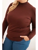 Dámsky sveter v nadmernej veľkosti z viskózy s rolákom hnedej farby