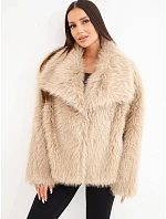 Krátká dámská model 22550884 bunda s velkým límcem camel - K-Fashion Krátká dámská model 22550884 bunda s velkým límcem camel - K-Fashion