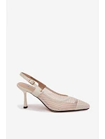 Kožené Síťované Sandály Lodičky Dámské Na Podpatku Maciejka K7507-22 Světle Béžové