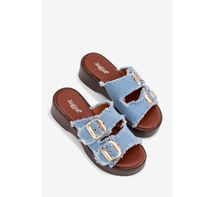 Dámske papuče na platforme 100-486 Džínsová modrá s čiernou - Joalice Paris Dámske papuče na platforme 100-486 Džínsová modrá s čiernou - Joalice Paris