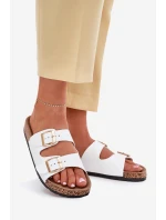 Klapki Damskie Z Klamrami Z Eko Skóry Białe Iskira Klapki Damskie Z Klamrami Z Eko Skóry Białe Iskira