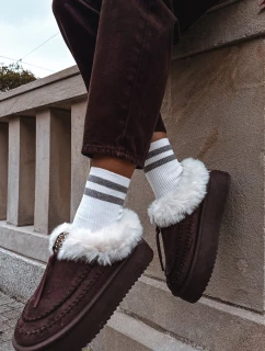 Dámské sněhule s kožíškem na platformě čokoládové model 21714860 - Boto