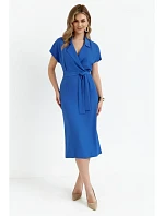S363 Košeľové šaty s opaskom na zaväzovanie - modré