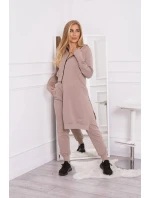 Mikinová súprava s dlhšou stranou tmavo béžová