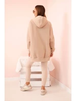 Dámska bavlnená súprava s kapucňou a legínami s vysokým pásom béžová