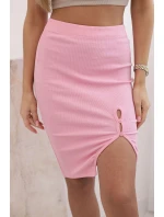 Dámska pruhovaná bavlnená sukňa s rozparkom a ozdobnými gombíkmi svetlo ružová