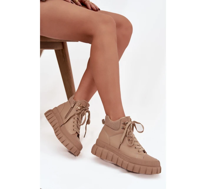 Dámské zateplené kozačky trapery na platformě Camel model 21747749 - Boto