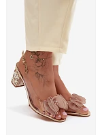 Průhledné sandály na podpatku s krystaly D&A MR61-9012 Zlaté