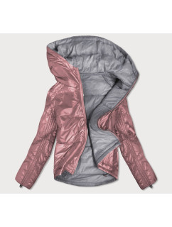 Obojstranná ružovo-sivá lesklá dámska bunda (B9553)