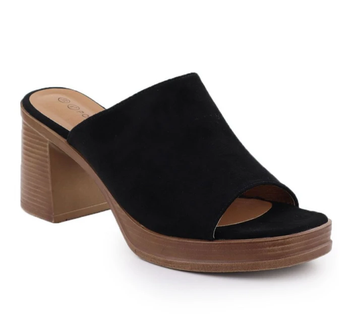 Dámske semišové žabky na ihličkách čierne Potocki 54309