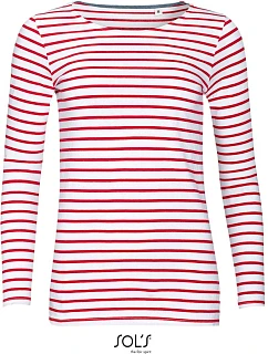 SOL'S Marine Women Dámske pruhované tričko s dlhým rukávom 25.1403 biele/červené