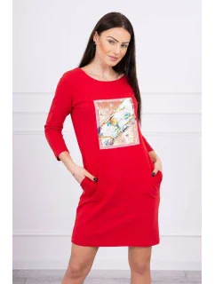 Šaty s 3D grafikou vtáka červené