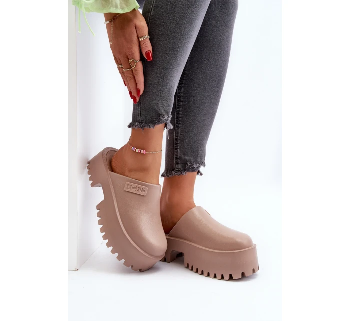 Damskie Klapki Na Masywnej Podeszwie Big Star NN274016 Beżowe Damskie Klapki Na Masywnej Podeszwie Big Star NN274016 Beżowe