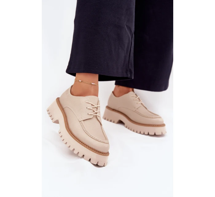 Półbuty Mokasyny Damskie Ze Sznurowaniem Big Star NN274053 Beżowe