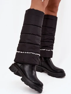 Dámské zateplené kozačky s korálky Černé model 21714755 - Boto