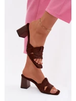 Dámske sandále s remienkami na podpätku Eco Suede Chocolate Corivelle