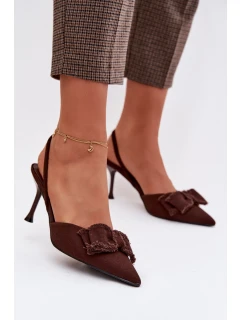 Dámské sandály na podpatku s mašlí Čokoládové model 21997908 - Boto
