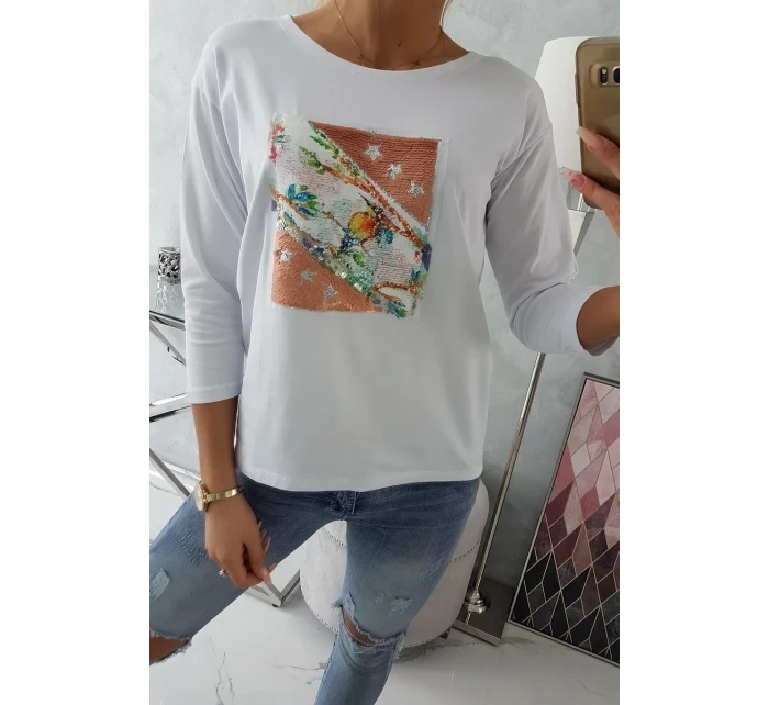 Blúzka s 3D grafikou vtáka biela