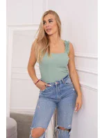 Blúzka s volánikmi bez ramienok tmavá mätová Blúzka s volánikmi bez ramienok tmavá mätová