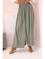 Dámské viskózové kalhoty s elastickým pasem khaki