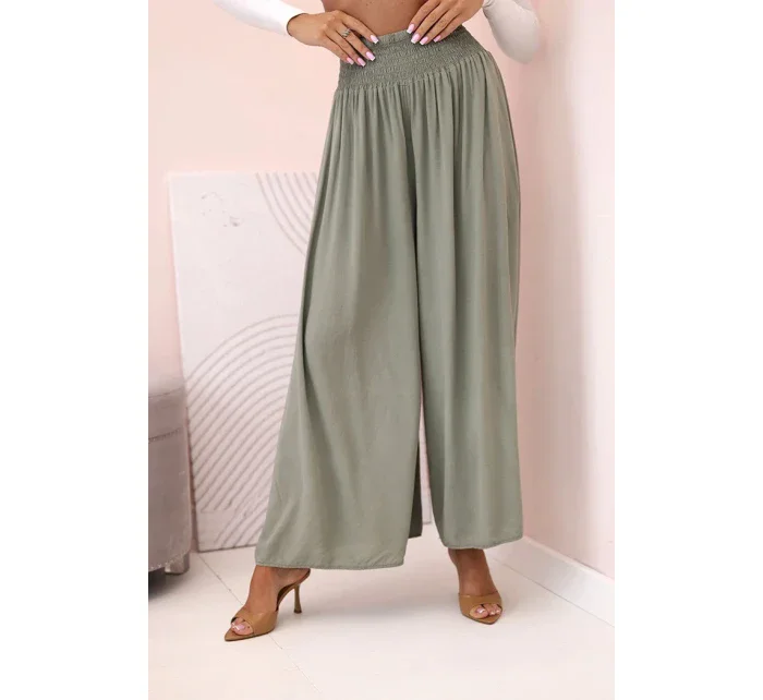Dámské viskózové kalhoty s elastickým pasem khaki