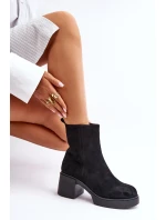 Eko Zamszowe Damskie Botki Na Słupku Ocieplane Czarne Meriluna