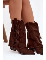 Dámské kožené boty s třásněmi na podpatku čokoládové Gralina Dámské kožené boty s třásněmi na podpatku čokoládové Gralina