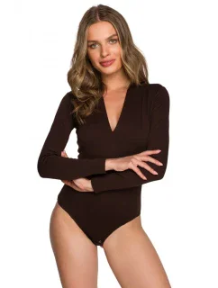 model 17678101 Body s výstřihem do V hnědé - STYLOVE
